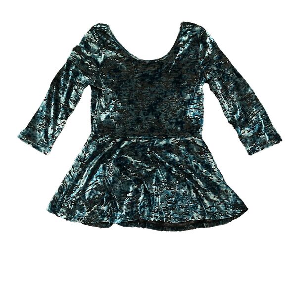 Vintage Decree Y2K Burnout Velvet Blouse Teal Womens SMALL Peplum Goth 90s - Picture 2 of 10